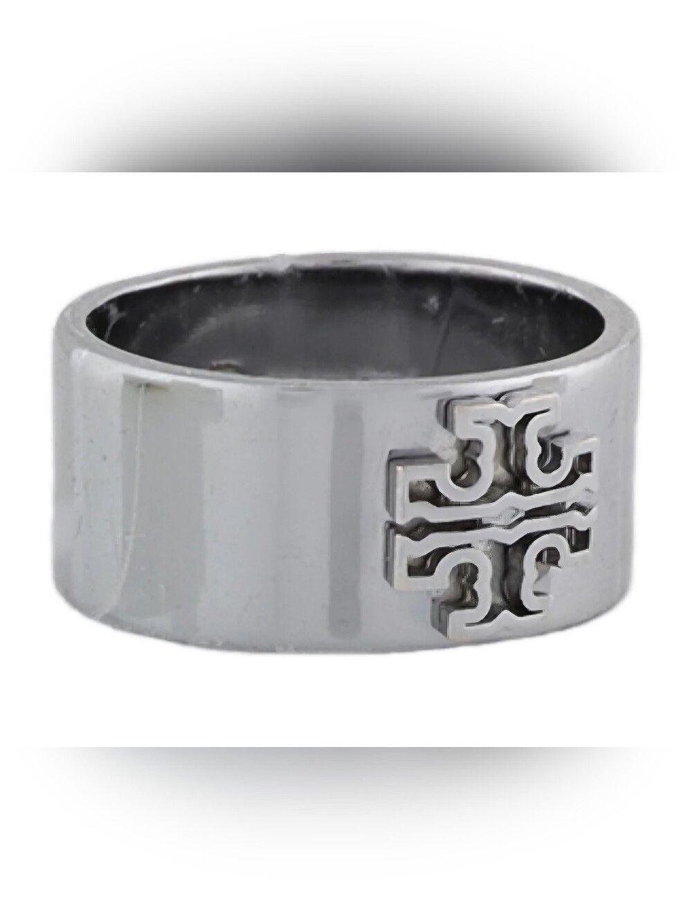 Tory Burch Polished Silver-Tone Logo Band Ring